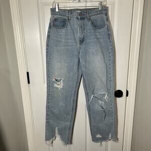 BDG Women's 90s Grunge Cowboy Jean Straight Light Wash Distressed Frayed Hem 30